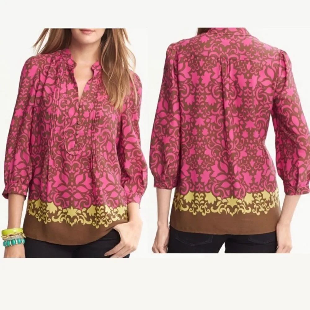 ❤️Last Chance Banana Republic colorful 3/4 sleeve V-neck floral blouse top